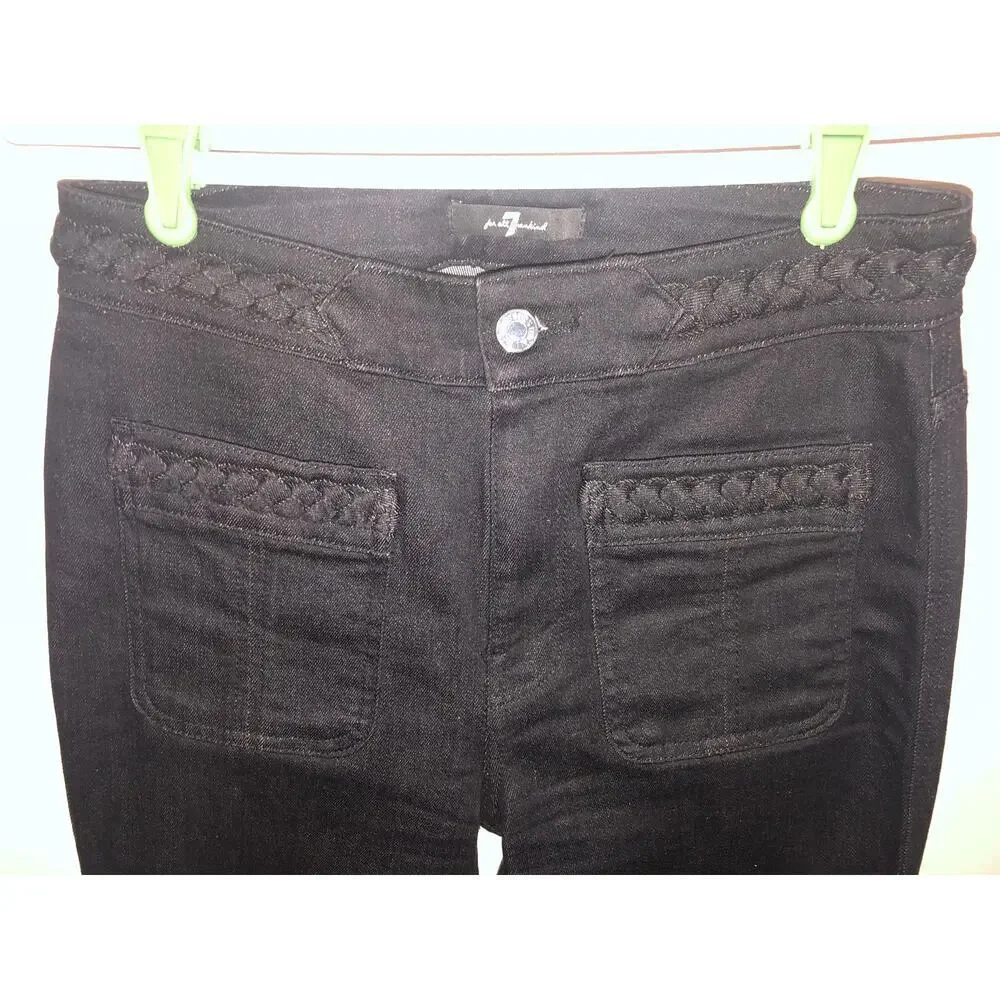 7 For All Mankind Dojo Black Jeans Size 27 Braid Trim Front Patch Pockets Flair